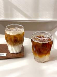 1pc 280ml/9.86oz Asymmetric Tree Patterned Glass Cup, Creative Bark Patterned Beverage Cup, Transparent Latte Coffee Cup, Simple Juice Cup, Cocktail Cup, Milk Cup, Summer Cold Drink Cup, Glass Cup, Suitable For Coffee, Beer - Multicolor - View 5