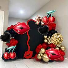 8个情人节主题红唇、樱桃、豹纹铝箔气球，适用于婚礼、周年纪念、生日、节日、主题派对、活动装饰、拍照道具