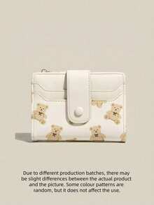 Baellerry 1pc Girl's Wallet With Bear Print Zippered Coin Snap Button Wallet Card Wallet Keychain Charms For Girl - Multicolor - View 6