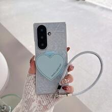 1pc Silver Shell Leather Denim Magnetic Adsorption Case With Heart & Rabbit Stand Wrist Strap Lanyard, Suitable For Samsung Galaxy Z Fold7/Z Fold6/Z Fold5/Z Fold4 Foldable Phone Protective Cover, Women - Multicolor - View 11