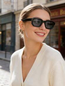 1副男女通用黑色方形休闲复古Y2K极简时尚眼镜，适合度假佩戴 - 黑色 - 查看 5