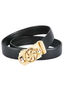 1pc New Fashionable "Time To Prosper" Men's Belt, Stylish Middle-Aged And Young Casual Jeans Belt - Black - View 6