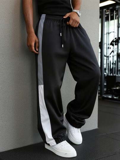 Men's Drawstring Sports Pants, With Waist Drawstring, Side Pockets, Unique Striped Design, Suitable For Running, Ball Sports, Fitness And Other Sports Activities