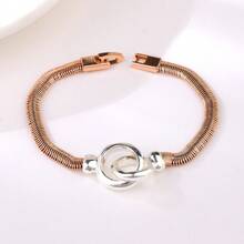 Pulsera simple de mujer de oro rosa con doble círculo geométrico de verano, resistente a la separación de colores, empaque independiente, hebilla de doble torno - Oro rosa - Ver 4