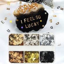 6 buah Payet Huruf Inggris Warna Metalik Isi Resin dan Epoxy, Cocok untuk Hadiah Musim Gugur, Kerajinan Gantungan Kunci dan Liontin DIY - MultiWarna - View 1