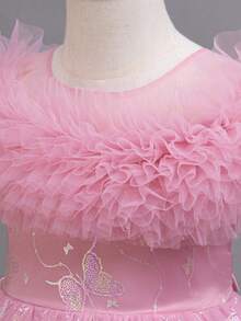 闪光泡泡纱花卉印花派对礼服,优雅正式礼服,适合年轻女孩公主舞会礼服 - 藕粉色 - 查看 5