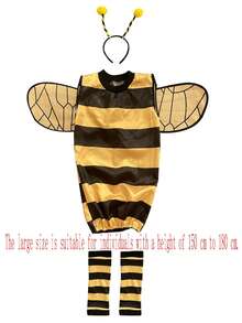 3pcs Carnival Party Costume: Bee Themed Outfit - Full Bee Costume With Striped Leggings And Back Wings - Ideal For Carnival, Halloween And Various Theme Party Cosplay - Multicolor - View 13