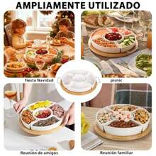 Platos Divididos Botanero Giratorio Puesto de Refrigerios Giratorio con 5 Soportes de Ceramica Centro de Mesa de Comida Perfecto para Acampar Cenas Familiares Fiestas de Cumpleaños Etc.Resistente al calor, sólido, material de grado alimenticio - Blanco - Ver 8