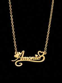 1pc Custom Personalized Heart Lace Name Necklace - Perfect For Mother's Day, Valentine's Day, Birthday, Anniversary, Graduation, Christmas, Family As Well As Friends And Classmates High-End Gifts Lovely Personalized Stainless Steel Heart Pendant, English Custom Name Necklace Halloween Christmas - Nhiều màu - Xem 4