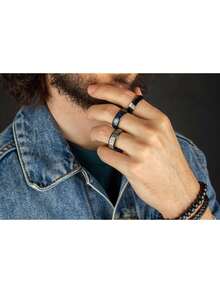 3 Anillos Hombre | Números Romanos, Gris-negro, Negro-Azul │ Anillos Giratorios, Anti Ansiedad, de Acero Inoxidable MR01,37493002 - Multicolor - Ver 6