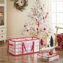 SONGMICS Caja para Adornos Navideños 8 Bandejas para 128 Bolas Cubo de Plastico para Guardar Adornos Navideños con Tapa Rojo Cereza MRFB029T01 - RojoCereza - Ver 3