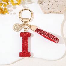 1pc Red Soft Pottery Letter Rhinestone Keychain, Cute Personalized Bag Charm, Car Key Chain, Gift For Mom, Friends, Valentine's Day, Couples - Red - View 30