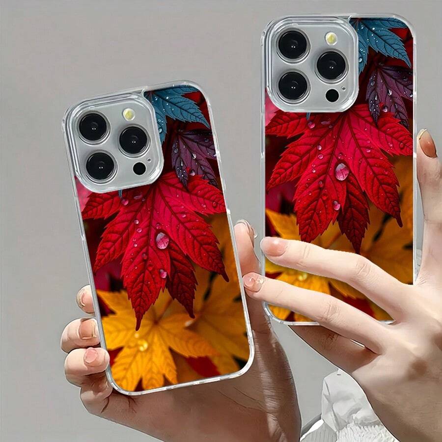 Hojas de otoño rojas con gotas de agua hermosas.Funda de teléfono magnética Funda para teléfono con escena de naturaleza encantada. El regalo perfecto para cualquier ocasión. Compatible con fund - Succión magnética transparente - Ver 1