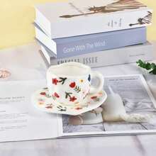 Ceramic Coffee Mug With Saucer Set, Cute Creative Cup Unique Irregular Design For Office And Home, Dishwasher And Microwave , 10 Oz/300 Ml For Latte Tea Milk (Red Heart) - 白花 - 查看 5