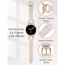 Minyee Leather Band Compatible With Samsung Galaxy Watch 8 40mm 44mm/ 8 Classic 46mm Bands, No Gap One-Click Slim Thin Dressy Leather Strap With C-Shape Metal Buckle Women, NOT For Other Models,Starlight/RoseGold - 星光/玫瑰金 - 查看 4
