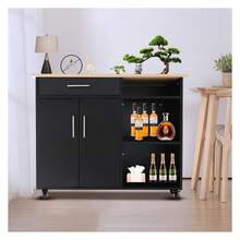 Kitchen Island Cart With Drawer & Doors, Mobile Kitchen Island On Wheels, Side Table For Kitchen Dining Room, Storage Cabinet - Black - 如圖45 - 查看 2