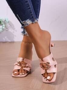 Sandálias de Salto Médio Femininas, Estilo Praia da Moda, Design Minimalista Elegante, Adequado para o Verão - Rosa chiclete - Visão 4