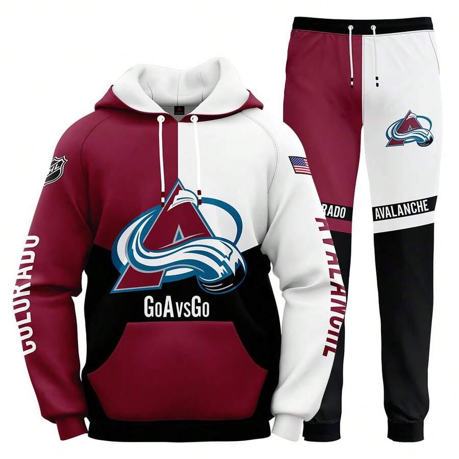 Colorado Avala-Nche Men'S Stylish 3D Lion Print 2pcs Athletic Wear Set - Long Sleeve Hoodie & Joggers, Casual Outdoor & Gym Wear For Spring/Fall, Football Team Pattern Design, Comfortable & Breathable Fabric, Perfect For Comfortable Fit - 彩色 - 查看 1