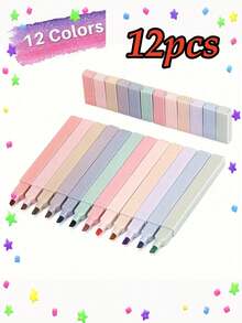 12 Square Highlighters, Rich In Color, Smooth Writing, Soft Nib, Fade-Resistant, Quick-Drying, Suitable For Diaries, Notes, Etc., Making Them An Ideal Choice For School Stationery. Utilizing Various Manufacturing Processes, Perfect For Back-To-School Season; Colors And Styles Are Randomized. - Multicolor - View 17