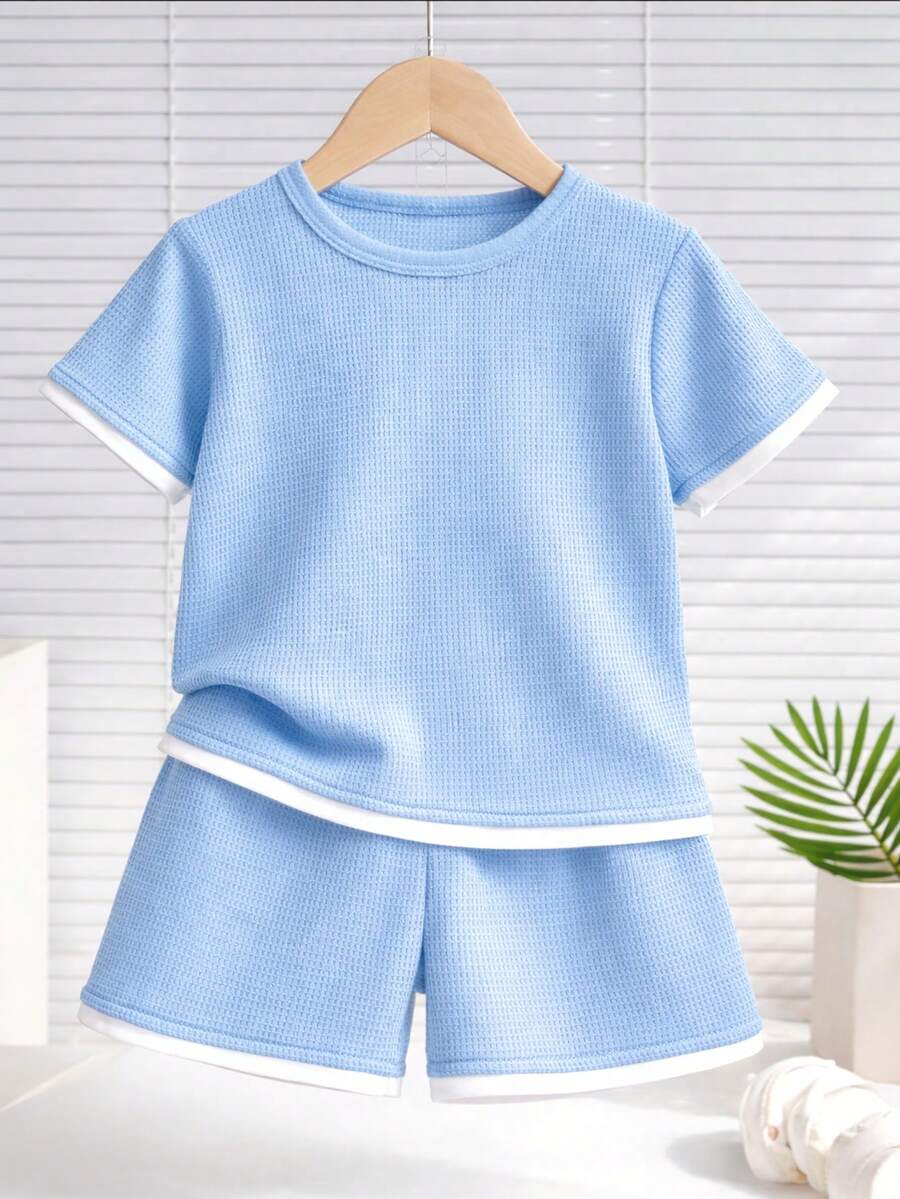 2-Piece Summer Boy's Set - Stylish And Modern T-Shirt And Shorts - Lightweight, Cool, And Comfortable - Màu xanh nhạt - Xem 1