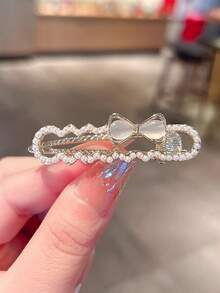 2个韩式水晶蝴蝶结发夹，优雅鸭嘴夹造型，女士日常派对礼物之选 - 彩色 - 查看 3