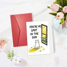 1PC Cute Cat Valentines Day Card Gift,Lovely Anniversary Card For Boyfriend Or Husband, Wife Or Girlfriend,'You're My Spot In The Sun' - Multicolor - View 2