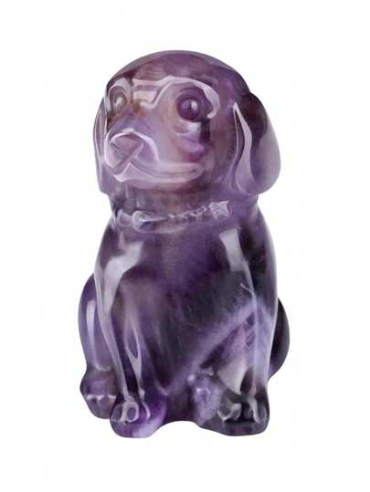 Perro dorado tallado en cristal natural, cachorro de cristal púrpura soñador, adecuado para regalos, decoración de oficina y hogar, regalos creativos, cristal y adornos