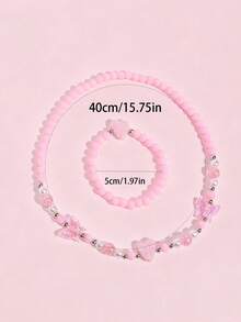 2pcs/Set Girls Cute Heart & Butterfly Beaded Necklace & Bracelet Set, Suitable For Daily Wear, Valentine's Day, Party, Girls Gift