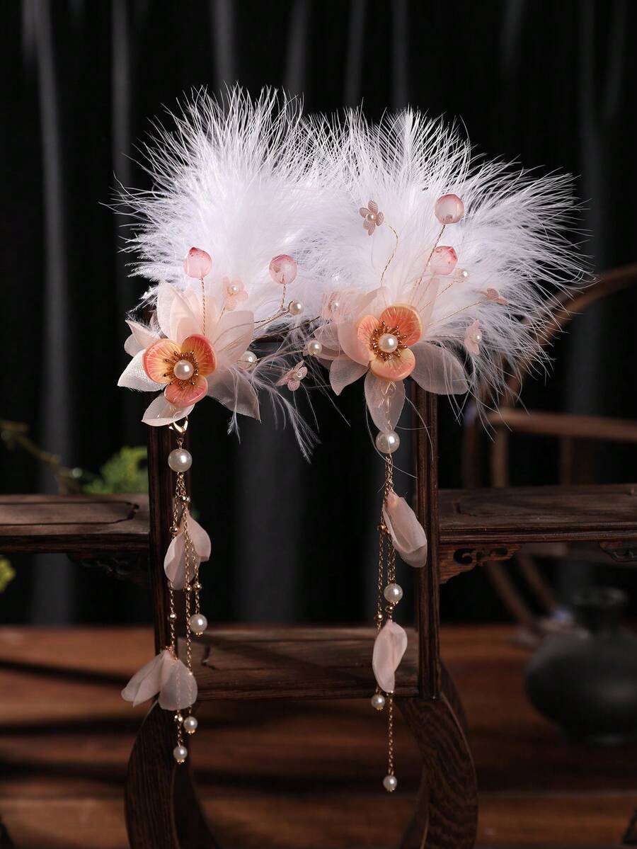 2pcs Pearl Tassel Bridal Hair Clip Hairpin Headpiece - 9577 - View 1