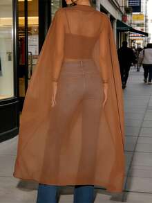 Women Sheer Tops, Crew Neck Irregular Cover-ups Summer Clubwear for Street Party - Café integral - Ver 6