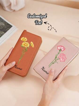 Personalized Floral Pattern Wallet - Customizable Women's Wallet With Card Holder And ID Case, Perfect Gift For Girlfriend, Suitable For Women, Local Businesses, Student Supplies, Back To School, School Gifts, Office Supplies, College Supplies, Teacher Gifts, University Supplies, Coworker Gifts, Dorm Supplies, Teacher Gifts, Unisex