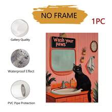 1件无框复古浴室墙面艺术“洗爪猫”海报，趣味可打印艺术品，宠物爱好者粉红装饰，复古猫咪爱好者礼物，浴室装饰艺术品 - 彩色 - 查看 11