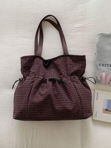 Túi xách đeo vai một ngăn, dây rút, kiểu Nhật Bản mới, chất liệu vải mềm mại, dung tích lớn, phong cách retro, đa năng, thích hợp cho học sinh, đi làm, mua sắm hàng ngày và du lịch. - Nhiều màu - Xem 12