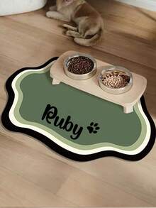 Customizable Quick-Drying Pet Feeding Mat, Personalized Pet Feeding Mat - Quick-Drying Waterproof Non-Slip Cat Bowl Mat, Can Print Pet Name - Splash-Proof, Absorbent, Easy To Clean Design, Paw Print Pattern, Suitable For Cats And Dogs - Multicolor - View 9