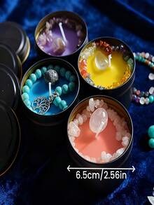 Crystal Scented Candles Gift Set With 1 Heart-Shaped Carved Crystal Stone, Sage Fragrance Soy Scented Wax, Amethyst, Pink Crystal, 24 Hour Burn Time