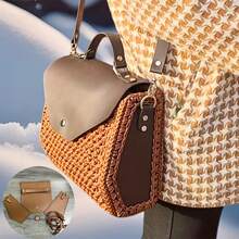 5件套钩针包包配件，钱包制作套装，棕色和黑色方形手提包，钩针编织套装，带包盖、肩带和侧片的钩针手提包，易于制作，女士钱包制作，钱包制作配件