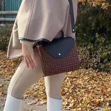 5件套钩针包包配件，钱包制作套装，棕色和黑色方形手提包，钩针编织套装，带包盖、肩带和侧片的钩针手提包，易于制作，女士钱包制作，钱包制作配件