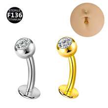 1pc F136 Titanium Alloy 2-Prong Internally Threaded Navel Piercing, 1.6/1.2mm Gauge, 10-14mm Length, 5A Zirconia Curved Bar Belly Button Ring, Unique Piercing