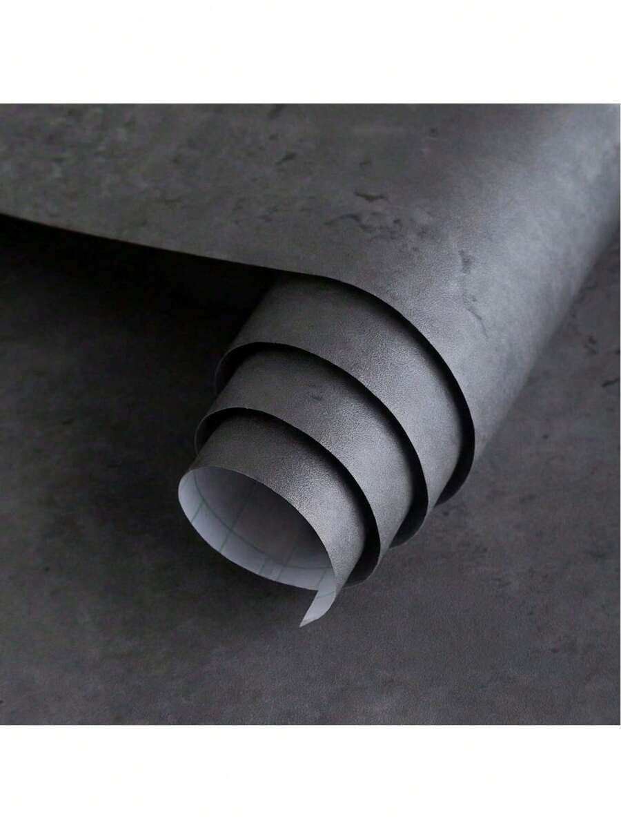 1 Roll 5m Deep Gray & Black Concrete Wallpaper, Self-Adhesive 3D Thick Faux Concrete Cement Contact Paper, Vinyl Coated Matte Textured Waterproof Wall Sticker - Dark Grey - View 1