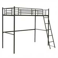 106.68cm Single Metal Loft Bed Frame High Sleeper Bunk Bed Study Desk Cabin Bed - Black - View 1