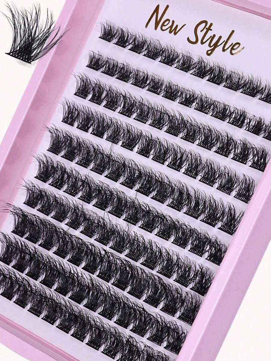 Set de 120 piezas de pestañas postizas DIY - Pestañas individuales y en racimos de 10-16mm, reutilizables, con efecto natural y esponjoso, calidad de salón - Negro - Ver 1