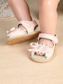 Summer Infant Girl Soft Sole Sandals, Lace Bow Princess Shoes For 0-6-9 Months Toddlers - Pink - View 8