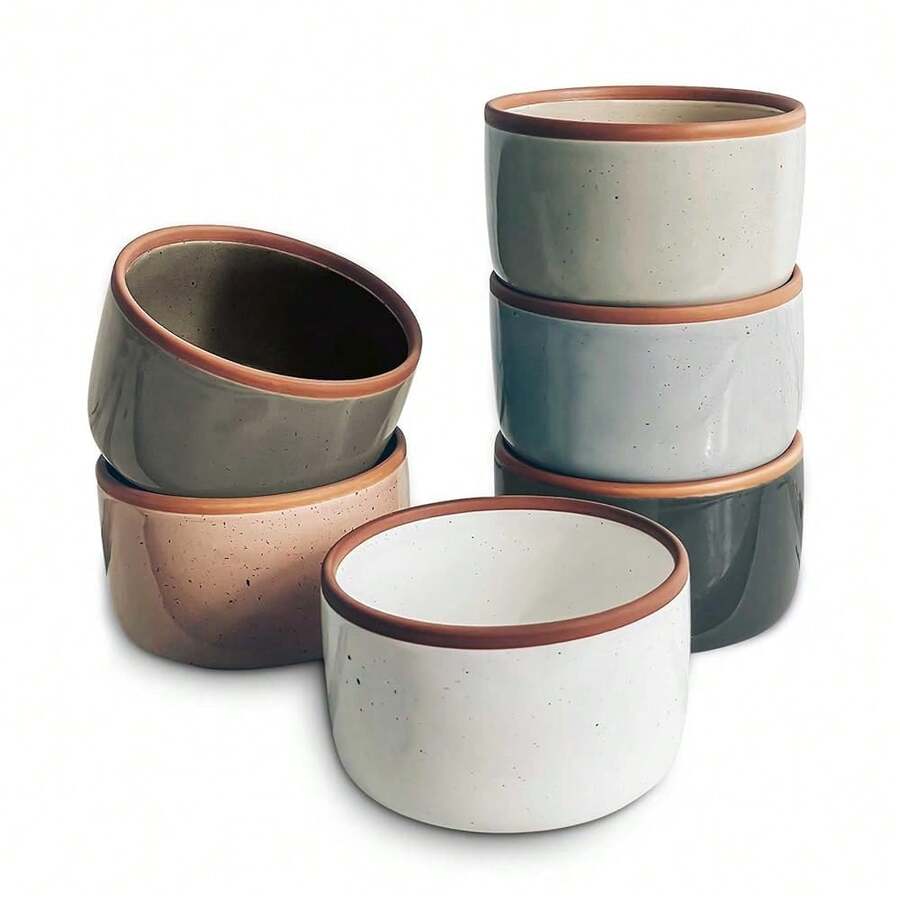 Mora Ceramic Ramekins - 8oz, Set Of 6 - Small Oven  BaFKing Dishes/Cups - For Personal Pudding, Creme Brulee, Souffle, Serving Dip, Custard, Ice Cream - Single Mini Bowls - Assorted Neutrals - Các màu trung tính khác nhau - Xem 1