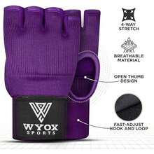 WYOX Vendas de Gel Boxeo, Guantes Interiores para Hombre y Mujer, Correa de muñeca de 80 cm, Soporte Acolchado para Nudillos, Vendas sin Dedos para Entrenamiento de MMA - S/M-Púrpura - Ver 2