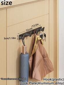 1个黑色/白色/灰色时尚方形壁钩 - 可选3/4/5/6个挂钩，圆角设计防止勾住衣物和物品，铝合金挂钩板搭配加厚ABS挂钩，承重力强，多场景挂钩架：浴室（毛巾/衣物）| 玄关（钥匙/杂物）| 门后（衣架）| 卧室 - 彩色 - 查看 23