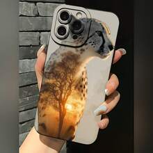 2026 nueva funda de teléfono esmerilada, funda de teléfono con estampado de guepardo y árbol al atardecer para iPhone 17 14 13 12 11 Pro Max y  Galaxy S23 S22 S21 S20 Plus Ultra, funda de protección para teléfono, regalo de pareja para novio y novia, presente de vacaciones - Negro - Ver 2