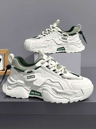 White & Green Chunky Chunky Sneakers Unisex | Breathable Mesh Casual Sports Shoes | Comfort Cushion Sole For Daily Commute, Outdoor Walking, Street Style & Light Gym Training | Non-Slip Rubber Thick Sole Fashion Sneakers