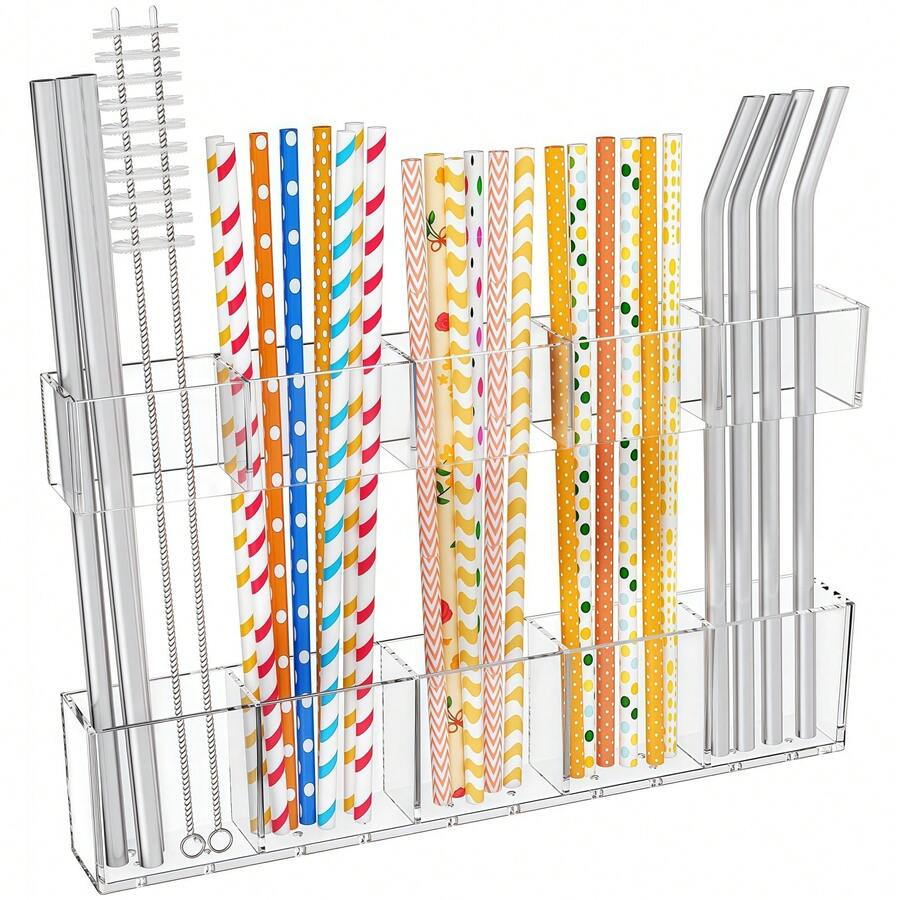 Giá đựng ống hút acrylic cỡ lớn, được thiết kế để gắn vào cửa tủ, phù hợp với cả ống hút dài và ngắn, cùng cọ trang điểm - Hộp đựng dụng cụ nhà bếp/cọ trang điểm. - Nhiều màu - Xem 1