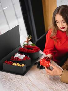 1pc Empty "I Love You" Valentine's Day Gift Box, 3pcs Refillable Flower Boxes, Black DIY Mother's Day Wedding Gift, Birthday Party, Bride Rose Packaging Box - Black - View 5