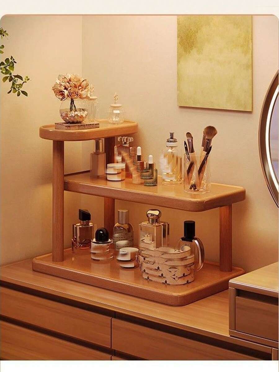 1pc 3-Tier Bamboo Countertop Organizer Rack, Key Holder, Eyeglasses Stand, Holds Cosmetics, Perfumes, Spices, Office Supplies - High Quality Bamboo Bathroom Vanity Storage Cabinet
